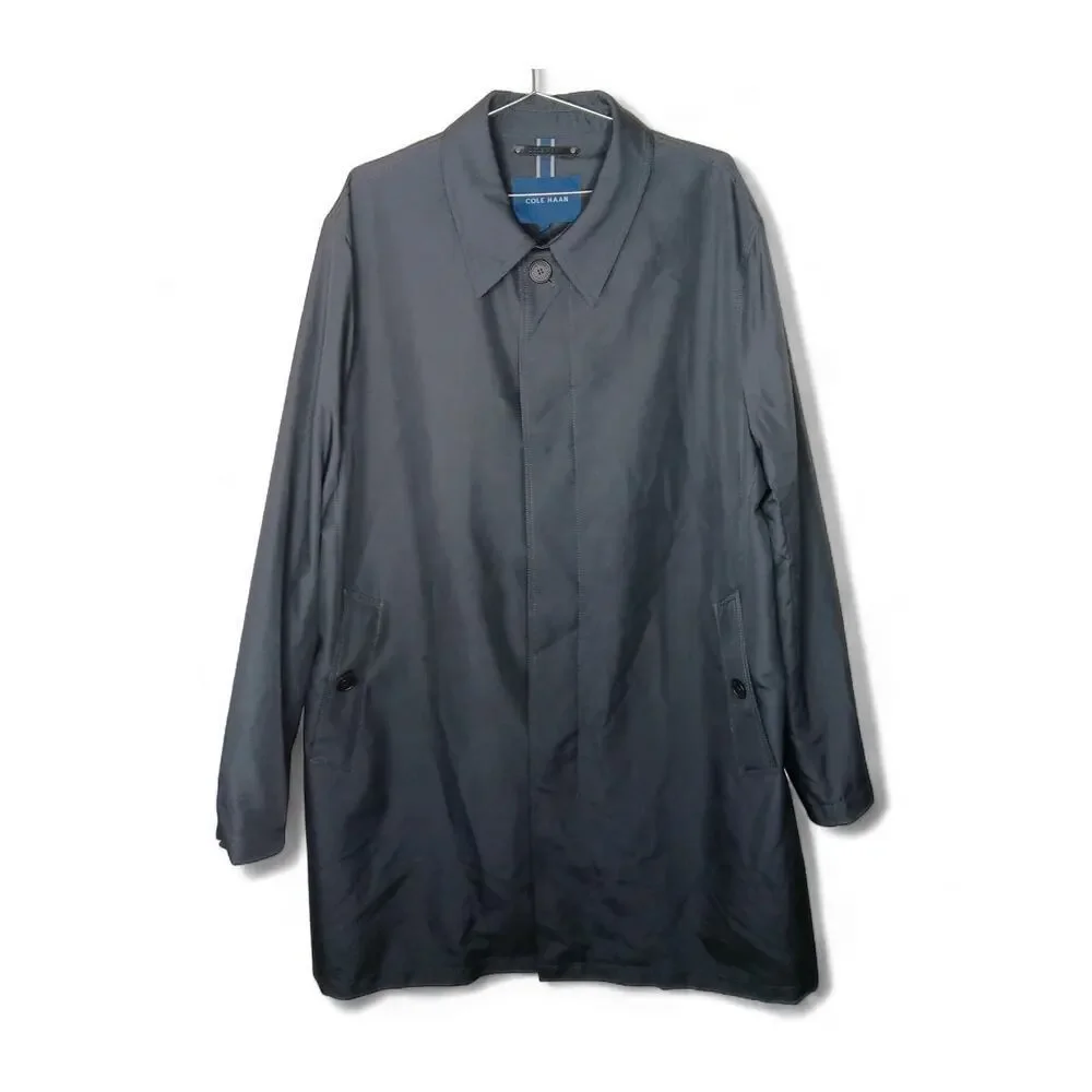 Cole Haan Men's Black Lightweight Trench Coat Size XL Water Resistant Button